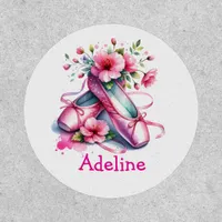 Pretty Pink Ballet Shoes and Flowers Personalized Patch