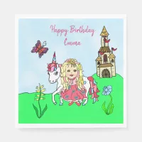 Personalized Princess and Unicorn Birthday Party Napkins