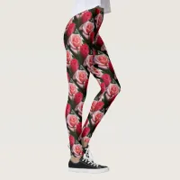 Pretty Roses Pink Red Floral Pattern Leggings