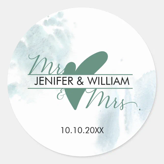 wedding eucalyptus mr mrs heart budget classic round sticker