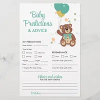 Baby Predictions and Advice Green Teddy Bear Game Flyer