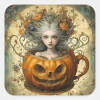 Fairy in a Jack O Lantern Mug Square Sticker