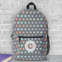 Modern Pastel Colored Polka Dot Pattern on Gray Printed Backpack