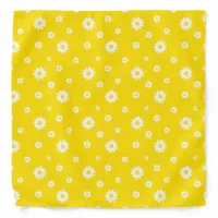 White Daisy Pattern on Yellow Bandana