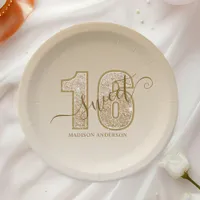 Gold Glitter Script Sweet 16 Birthday Paper Plates