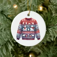 1st Place Winner Ugly Sweater Contest Red Blue Ceramic Ornament