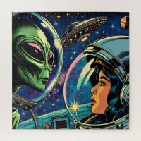 Woman Astronaut Meets Extraterrestrial Alien Jigsaw Puzzle