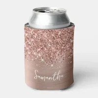 Glittery Rose Gold Glam Script Name Can Cooler