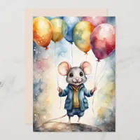 Cute mouse with colorful balloons, custom invitation