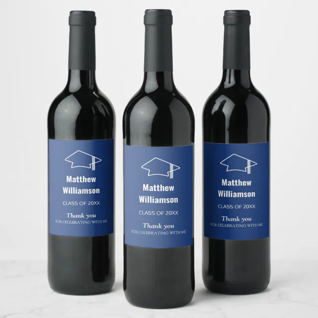 Dark Blue Graduation Party Wine Bottle Labels