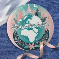 Pretty Pink Aqua Festive Peace on Earth Christmas Button