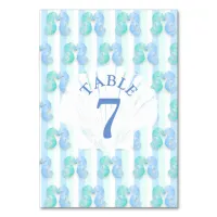 Blue Beachy Seahorse Wedding Table Number Card