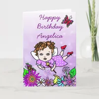 Whimsical Folk Art Fairy Girl Happy Birthday Card