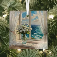 Pretty Ocean Scene | Merry Christmas Glass Ornament