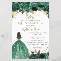 Budget Green Gold Princess Quincea&#241;era Invitation