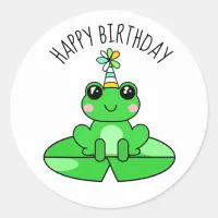 Personalized Birthday Frog on a Lily Pad Classic Round Sticker