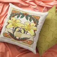 Yellow Lily: Vintage Style Yellow Pattern Back  Throw Pillow