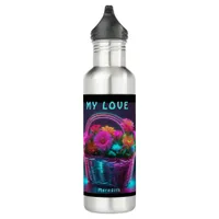 Monogram Brightly Colored Flowers in a Basket | Stainless Steel Water Bottle