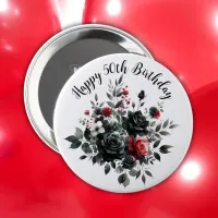 Happy 50th Birthday Red and Black Roses | Button