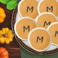 Monogram Initial Pumpkin Yellow Fall Thanksgiving Sugar Cookie