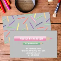 Color Editable Pencils on Gray Elementary Teacher Business Card