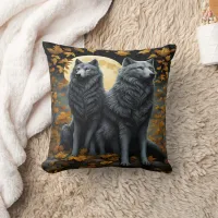 Majestic Wolves Under a Full Moon at Night Throw Pillow