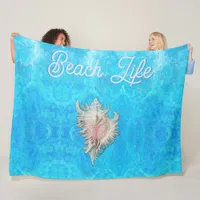 Conch Shell "Beach Life" Fleece Blanket