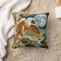 Eagle Perched on Branch Under Full Moonlight Throw Pillow