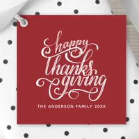 Happy Thanksgiving Modern Script Harvest Burgundy Favor Tags