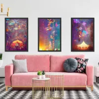 Set of 3 Colorful Circus Carnival Colorful AI Art