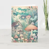 Pretty Cottage Core Whimsical Village Birthday Card