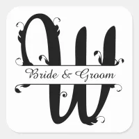 Black and White Split Letter W Monogram Square Sticker