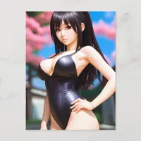 Asian Woman In a Leather Swimsuit in Spring Postcard