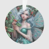 Beautiful December Fairy in Holly Ornament