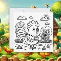 Cute Rooster on a Farm | Color Me Notecard