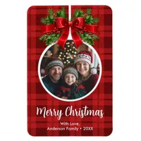 Christmas Ball Ornament Photo Red Buffalo Plaid Magnet