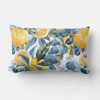 Blue and Yellow Lemon Lumbar Throw Pillow