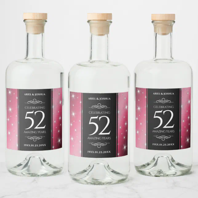 Elegant 52nd Star Ruby Wedding Anniversary Liquor Bottle Label