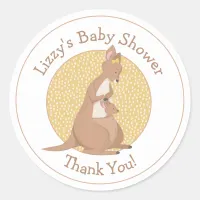 Kangaroo Baby Shower Neutral Yellow Thank You Classic Round Sticker