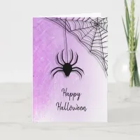 Black Spider and Web Happy Halloween Card