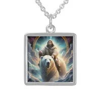 (AI Generated ) Jesus on a polar bear  Sterling Silver Necklace