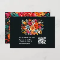 Colorful Watercolor Floral Fiesta Wedding QR Code RSVP Card