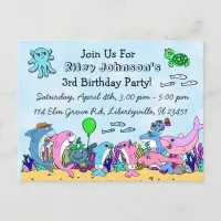 Baby Shark Family Custom Birthday Invitation Postcard