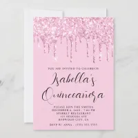 Light Pink Glitter Drips Quinceañera Invitation