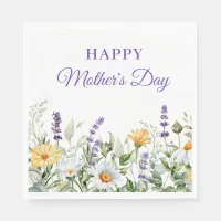 Wildflowers Watercolor Border Happy Mother's Day Napkins