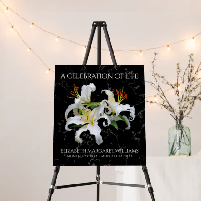 Elegant White Lilies Memorial Celebration of Life Foam Board