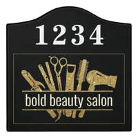 Beauty Salon Stylist Tools Gold Glitter Address Door Sign