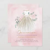 Budget Blush gold glitter Dress Quincea&#241;era Invite