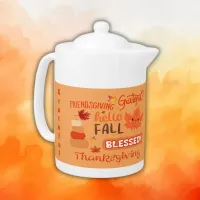 Fall Decor Pumpkin Thanksgiving on Orange | Teapot