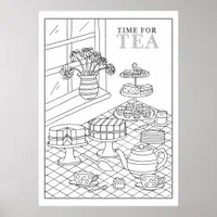 Teatime Tea Party Quaint DIY Coloring Poster